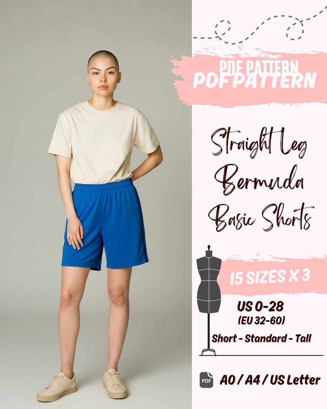 Bermuda Shorts Sewing Pattern | Straight Leg Sweatshorts for Women (PDF ...
