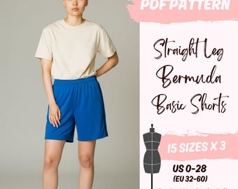 Bermuda Shorts Sewing Pattern | Straight Leg Sweatshorts for Women (PDF Pattern)