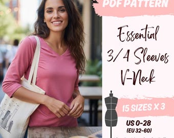 Patrón de costura para top asimétrico con escote en V / Top elástico para mujer, ideal para principiantes (patrón en PDF)