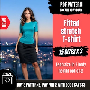 Fitted Stretch T-Shirt Pattern | Curved Hem Top | Round Neck Top Pattern| Basic Top Pattern | Women Top PDF Sewing Pattern