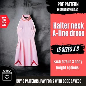 Halter round neck dress sewing pattern | Women sewing pattern | summer dress pattern | short dress PDF sewing pattern | A-line dress pattern