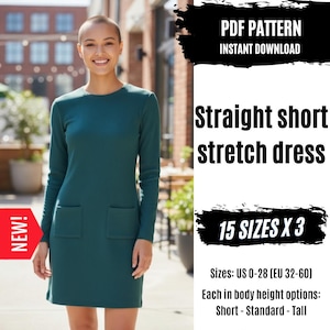 Women's Stretch Jersey Dress Pattern | Round Neck, Patch Pockets (PDF Pattern)