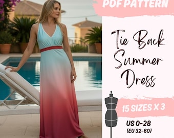 Women's Tie Back Halter Dress PDF Sewing Pattern | Maxi Summer Dress - Instant Download (US0-US28)