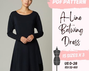 Comfy Kimono Sleeve Dress Sewing Pattern | Batwing, A-Line (PDF Pattern for Women - Instant Download) (US0-US28)