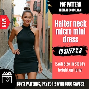 Micro mini dress sewing pattern  | Women sewing pattern | Halter neck dress pattern | Party dress sewing pattern | Short dress pattern