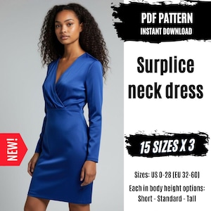 Surplice Neck Pencil Dress Pattern | Fitted Women's PDF Sewing Pattern