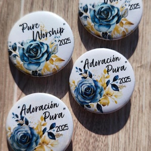 Blue and Gold Rose 2025 Pure Worship Convention Sacramento Button Pin