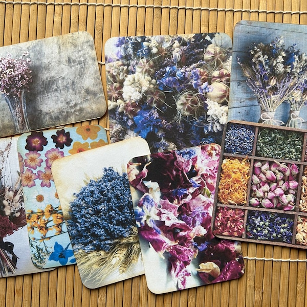 8 Large Junk Journal Cards, Dried Flowers/Handmade Ephemera, Embellishments/Junk Journal, Scrapbook, Card, Craft Supply