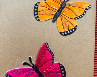 Butterfly Greeting Card/Hand Painted Butterflies/Original Art/Fantasy Greeting Card/Small Gift