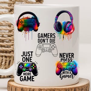 Diseño PNG para tazas de videojuegos, 11 oz y 15 oz, diseño de acuarela con mando de videojuegos, sublimación de un juego más