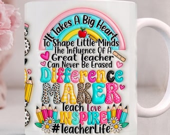 Inflated Teacher Life Mug Wrap PNG, Puffy Teacher Appreciation 11oz & 15oz Cup Template Sublimation Design