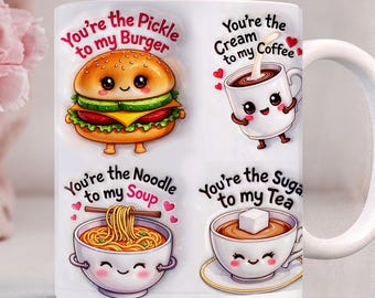 3d Food Pun Couple Mug Wrap PNG, 11oz & 15oz Valentine Cup Wrap Sublimation Design
