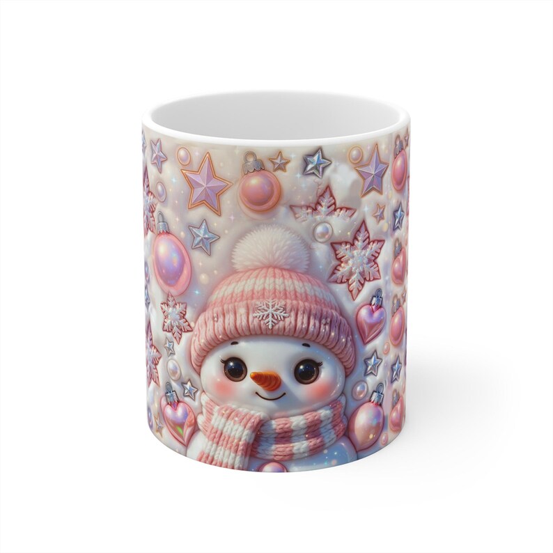 Tasse Bonhomme De Neige 400ml En Céramique Avec Couvercle - Idéale Noël Hiver Vert