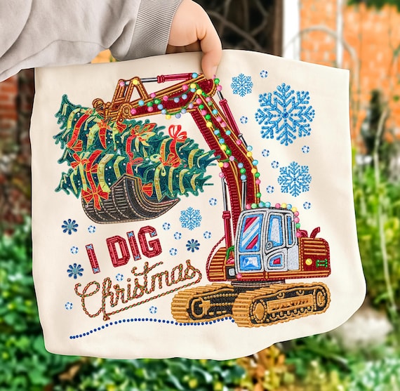 I dig Christmas png,Rhinestone Christmas Excavator png,boys christmas png, faux rhinestone png, xmas shirt sublimation png design