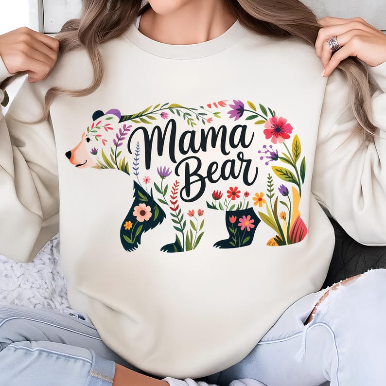 Mama Bear PNG T-Shirt Design Bear PNG Bear Clipart Polar Bear Png Wildflower Png Mama Bear Shirt Trendy Sublimation Designs Digital Download