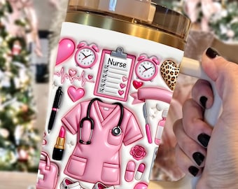 Inflated Nurse Tumbler Wrap PNG,3D Nursing 40oz Tumbler Sublimation, Medical Coat, Syringe Heart Design