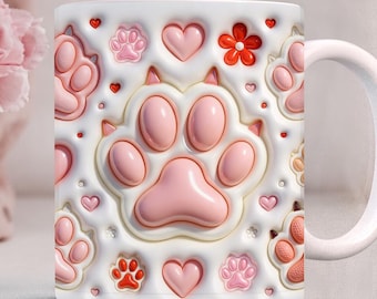 Inflated Dog Paw Mug Wrap PNG, Dog Paw Print Sublimation PNG. 11oz & 15 oz Dog Lover Cup Template