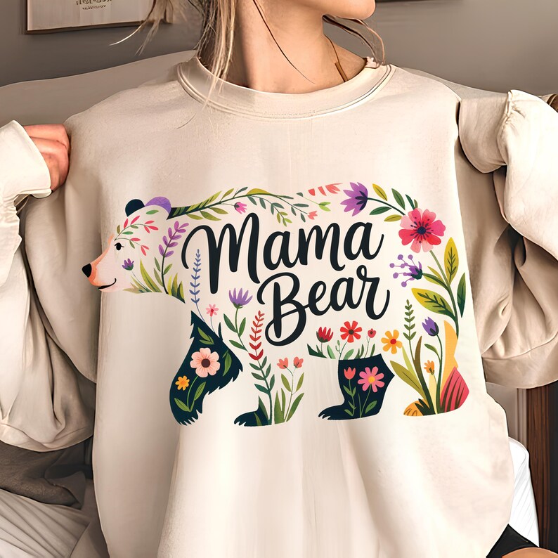 Mama Bear PNG T-Shirt Design Bear PNG Bear Clipart Polar Bear Png Wildflower Png Mama Bear Shirt Trendy Sublimation Designs Digital Download