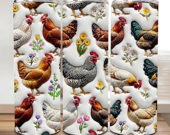Inflated Chicken Tumbler Wrap PNG 20oz, Rooster Mama Tumbler Sublimation, Floral Chicken Pattern Design