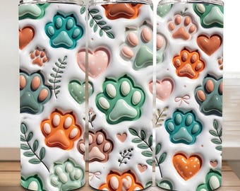 Inflated Dog Paw Print Tumbler Wrap PNG, 20oz Dog Lover Tumbler Design, Boho Dog Print Sublimation PNG