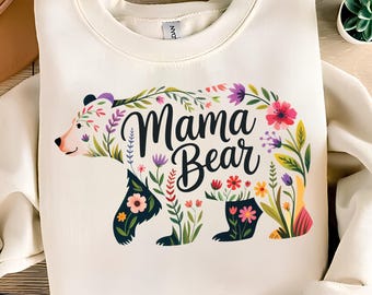 Mama Bear PNG Floral Mama Bear Wildflower , T-Shirt Design (Digital Download)