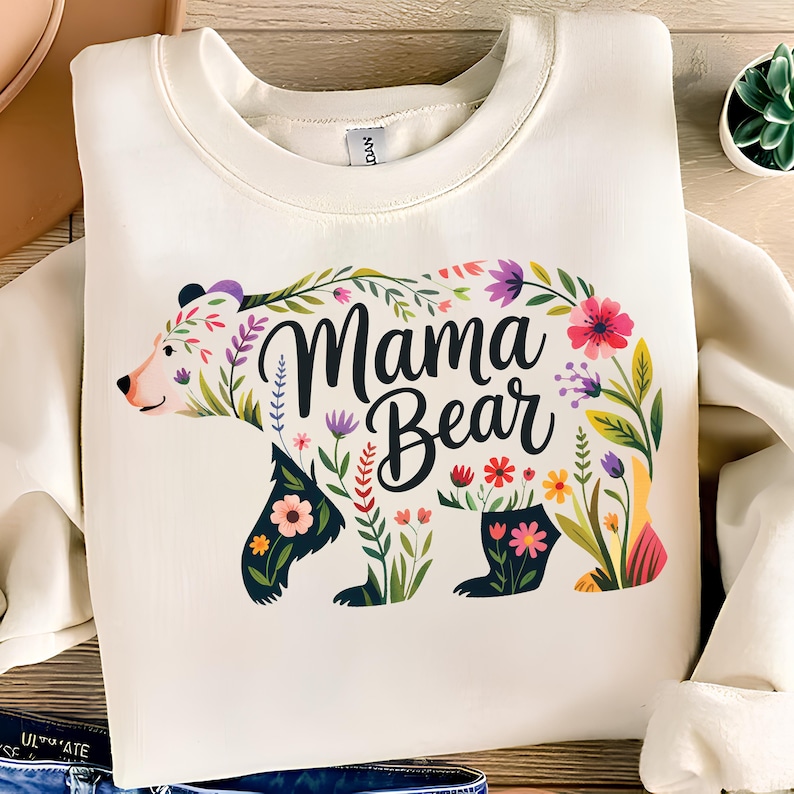 Mama Bear PNG T-Shirt Design Bear PNG Bear Clipart Polar Bear Png Wildflower Png Mama Bear Shirt Trendy Sublimation Designs Digital Download