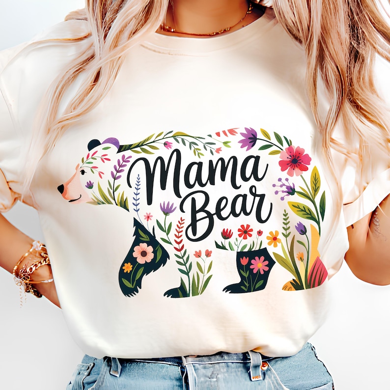 Mama Bear PNG T-Shirt Design Bear PNG Bear Clipart Polar Bear Png Wildflower Png Mama Bear Shirt Trendy Sublimation Designs Digital Download