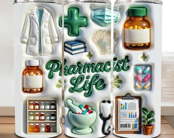 Inflated Pharmacist Tumbler Wrap PNG, Pharmacy Tech Wrap Design, Pharm D Appreciation Sublimation PNG