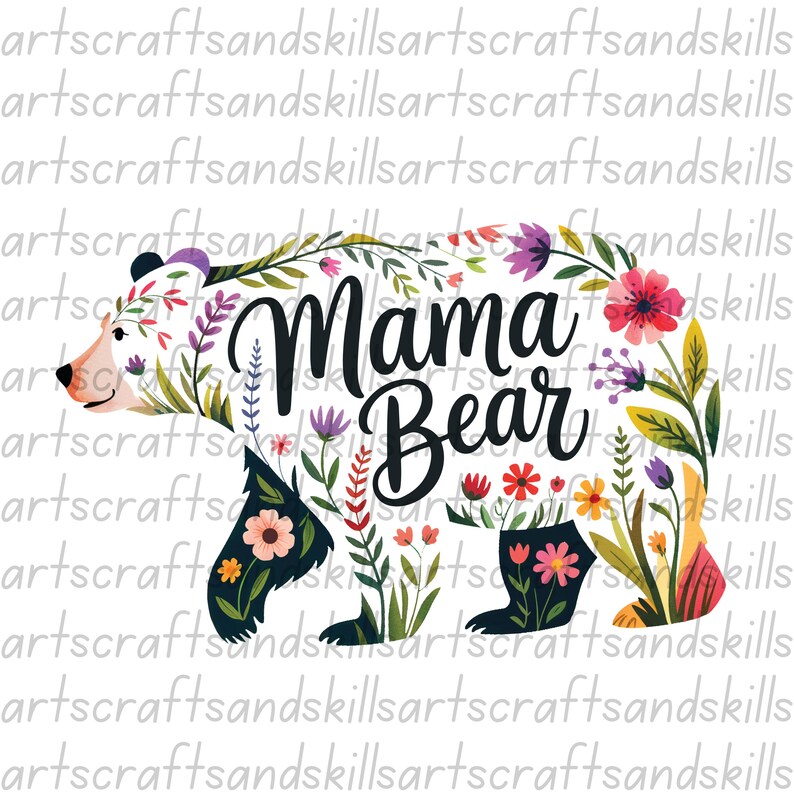Mama Bear PNG T-Shirt Design Bear PNG Bear Clipart Polar Bear Png Wildflower Png Mama Bear Shirt Trendy Sublimation Designs Digital Download
