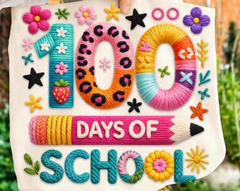 Faux Yarn 100 Days of School PNG, Preppy Crochet Hundred School Days Shirt Design,  100th School Day Sublimation
