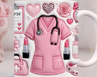 Inflated Nurse Mug Wrap PNG, Nurse Appreciation 11Oz & 15Oz Mug PNG, 3d Nursing Sublimation Design