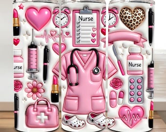 Inflated Nurse Tumbler Wrap PNG,3D Nursing Tumble Sublimation, 20oz Medical Coat, Syringe Heart Design