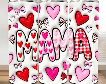 Inflated Mama Valentine Tumbler Wrap PNG, Checkered Mama Heart Design, Mama Sublimation PNG