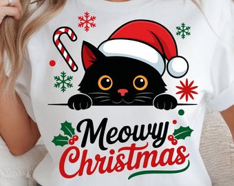 Meowy Christmas PNG T-Shirt Design  Preppy Trendy Christmas PNG Christmas Cat PNG Funny Christmas Png Sublimation Designs Digital Download