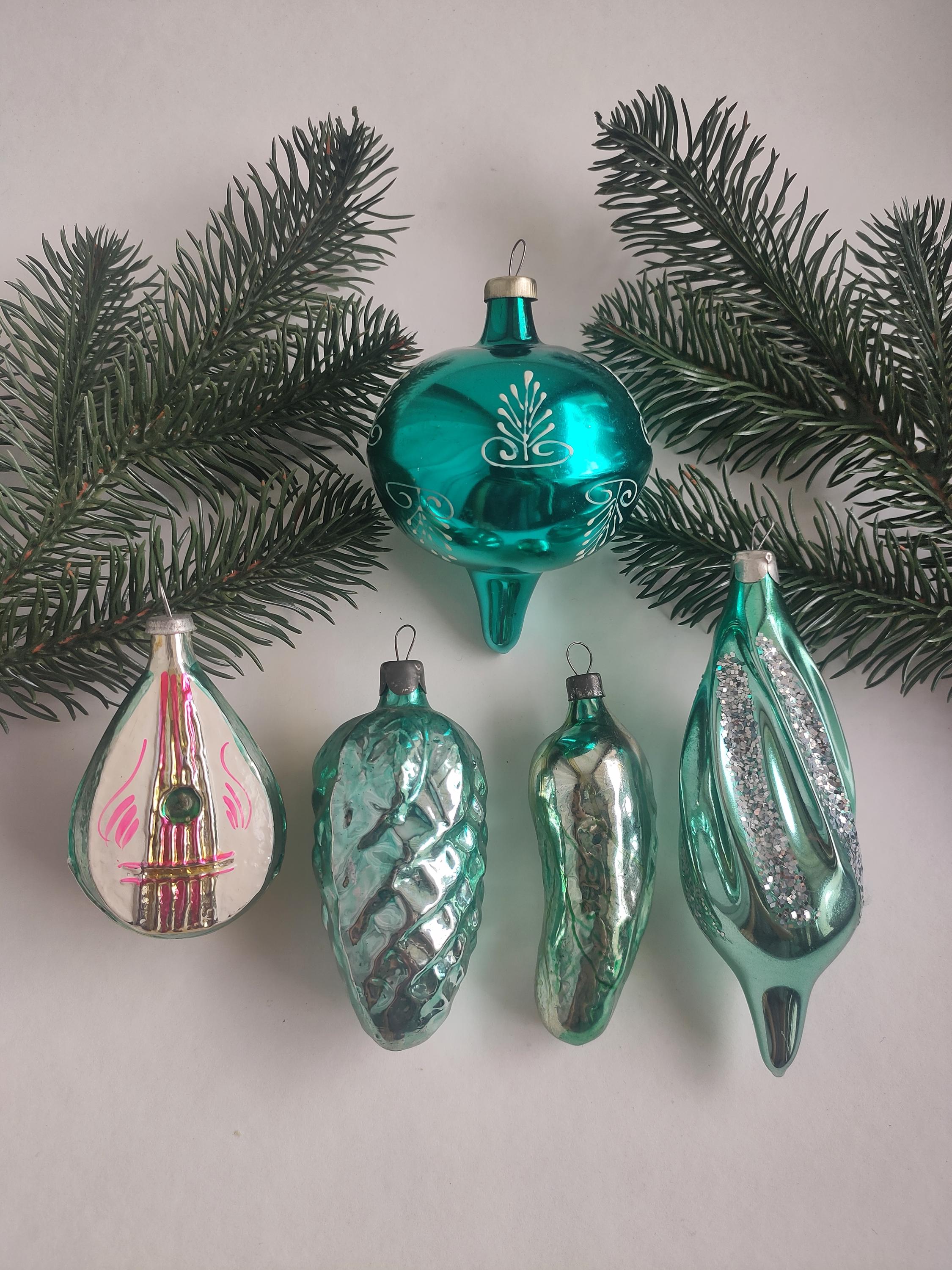 ヴィンテージグリーンガラスクリスマスオーナメント：ソビエト時代、5
