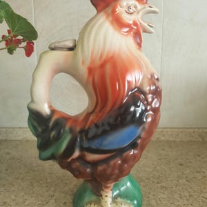 Rooster.Colorful Large Decanter Bottle Rooster Vintage 60s .