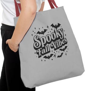Spooky Fall Vibes Tote Bag, Halloween Witch Bag, Retro Bat Tote, Goth Girl Fall Bag, Cute Creepy Trick or Treat Canvas Bag