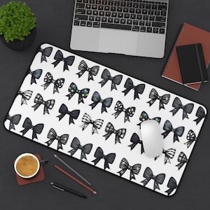 Gothic Bow Desk Mat, Spooky Cute Mouse Pad, XL Desk Pad, Witchy Office Decor, Black Bow Desk Mat, Halloween Desk Accessory