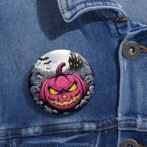 Straszny sezon Halloween Button | Różowa dynia Pinback Badge, Zabawne odznaki, Upiorne akcesoria, Upominki na imprezę, Dekoracje jesienne, Cukierek albo psikus
