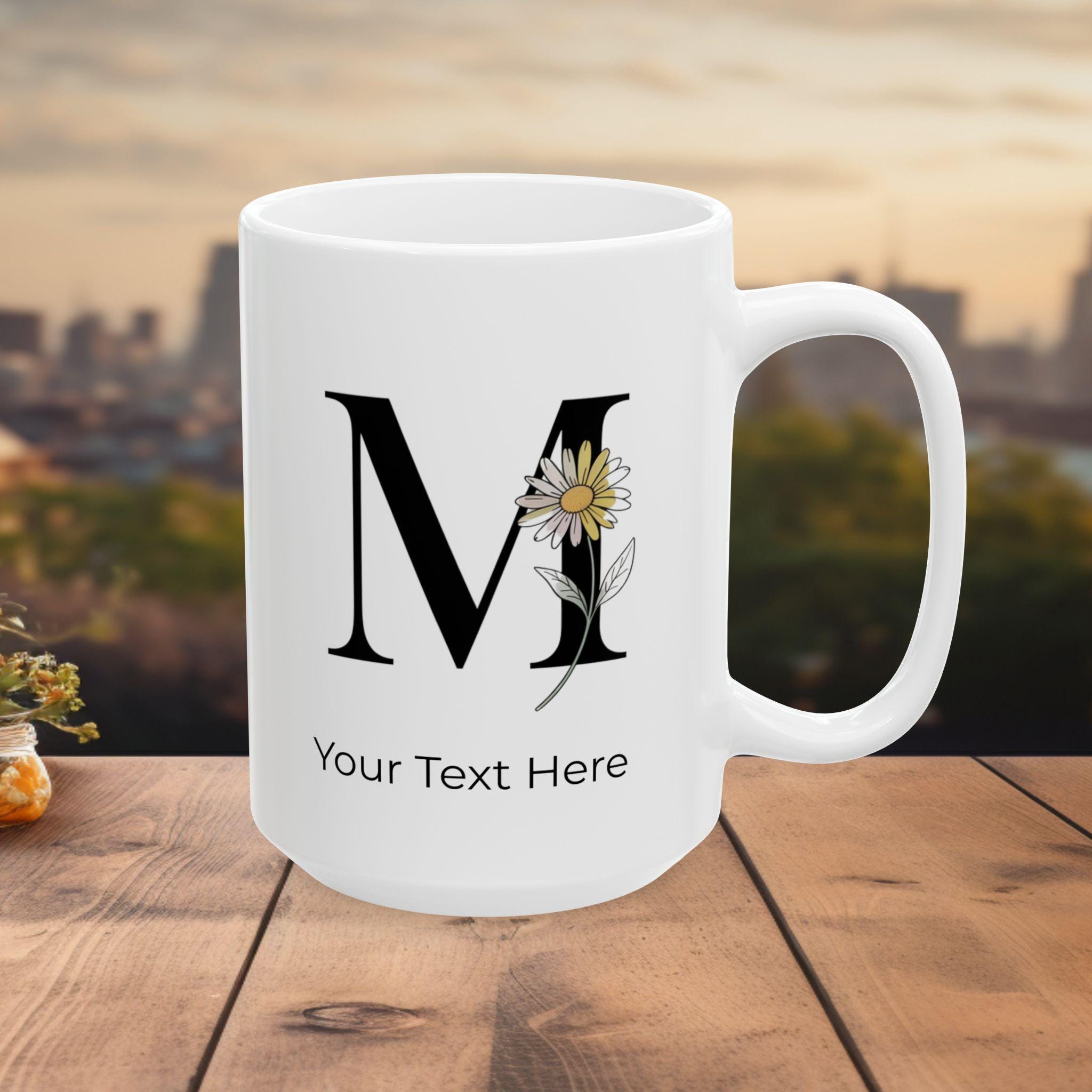 Personalized Daisy Monogram Letter M Mug, April Birth Flower, Custom ...
