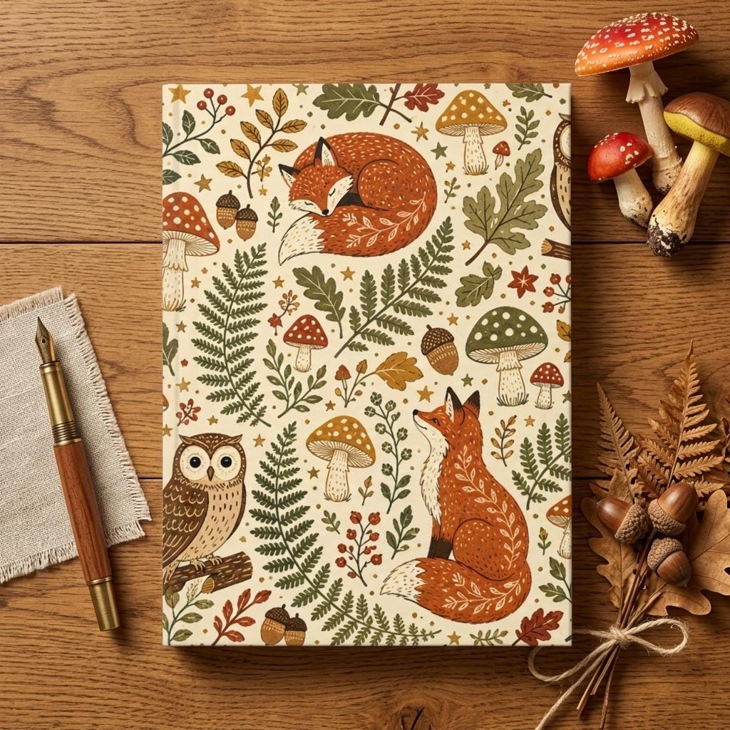 Woodland Fox and Owl Notebook Hardcover Journal | Lined