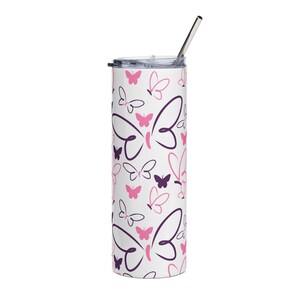 Butterfly Themed Stainless Steel Tumbler - 20oz, Travel Mug, Drinkware, Gift for Her, Summer Vibes, Trendy Cup