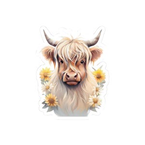 Stickers vache Highland charmante, décoration vache mignonne, Stickers vaches floraux, Stickers ordinateur portable, cadeaux pour les amoureux des animaux, style campagnard
