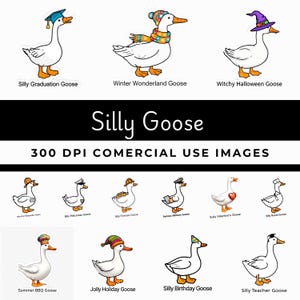 Silly Goose PNG Bundle, Funny Goose Clipart, Holiday Goose Stickers, Printable Goose Art, Digital Download, Sublimation Files