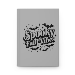Spooky Fall Vibes Hardcover Journal, Retro Halloween Notebook, Bat Witch Diary, Goth Stationery Gift, Cute Spooky Fall Journal