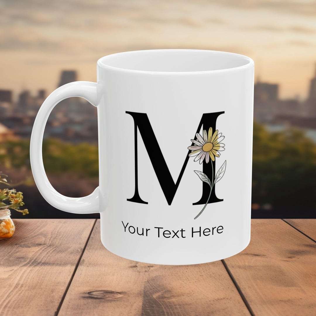 Personalized Daisy Monogram Letter M Mug, April Birth Flower, Custom ...