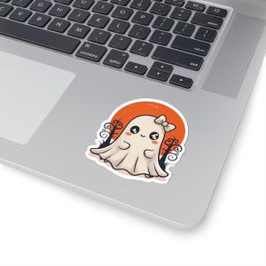 Kawaii Ghost Sticker, Cute Halloween Ghost Girl, Spooky Season Laptop Sticker, Ghostcore Aesthetic Vinyl Decal