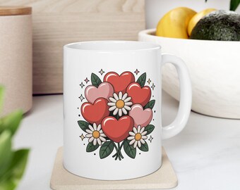 Heart Bouquet Mug | Floral Heart Illustration Ceramic Mug
