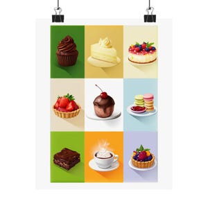 Arte mural de postres, póster de dulces, decoración de cocina, arte mural de panadería, regalo gastronómico, impresión colorida de postres