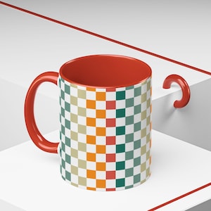 Checkerboard Accent Mug, Monochrome Coffee Cup, Geometric Pattern Tea Mug, Black and White Kitchen Decor, Modern Drinkware Gift